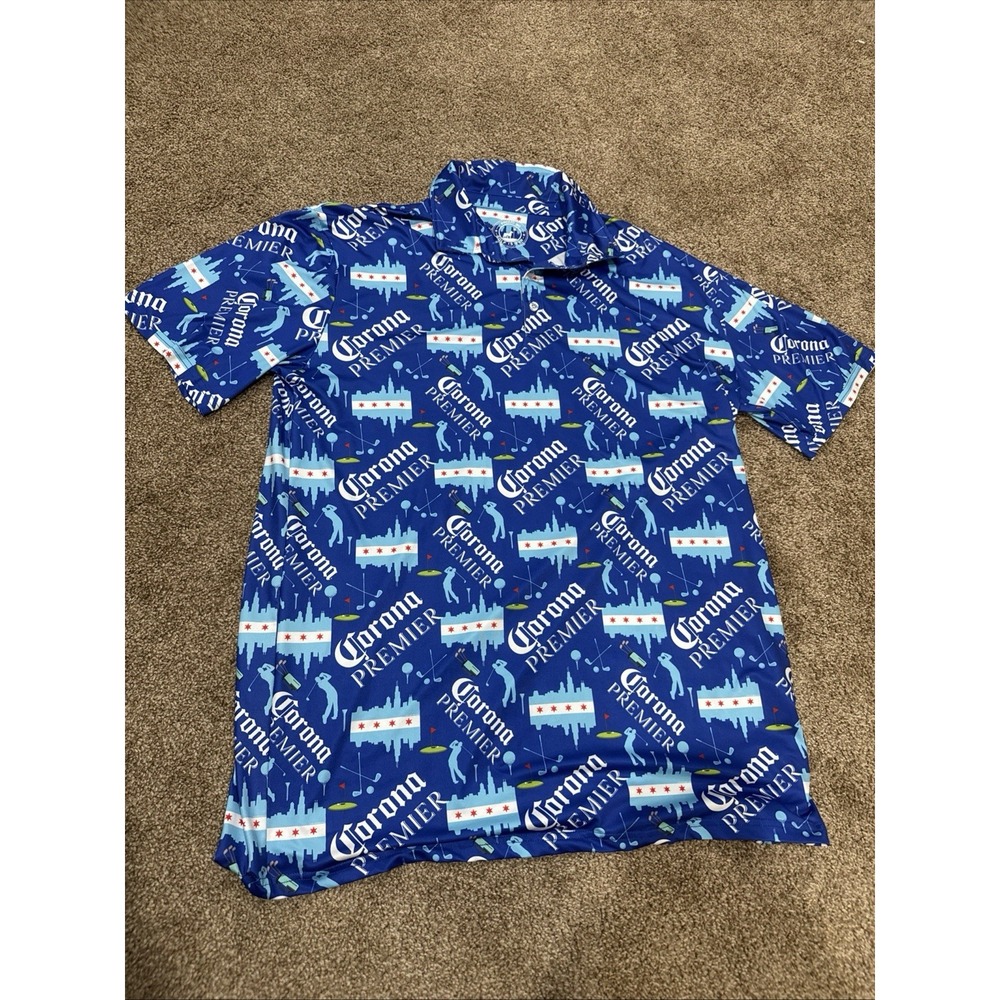 Mens XL Corona Premier Golf Polo Shirt Chicago Theme Proud 90 Golf Is Fun
